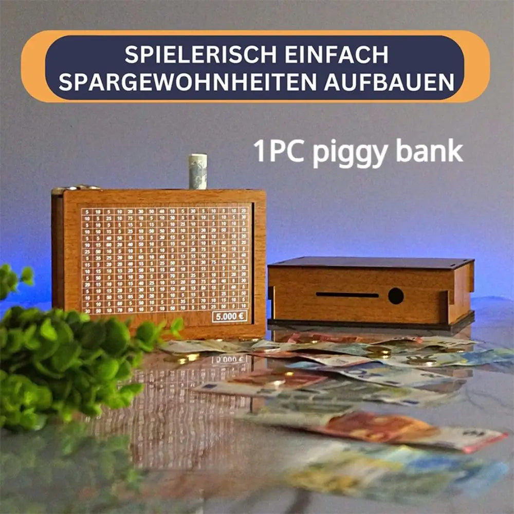 1000/3000/5000/10000 Euro Money Box Wooden Piggy Bank Reusable Money Vault Savings Box Challenge Cash Storage Case Children