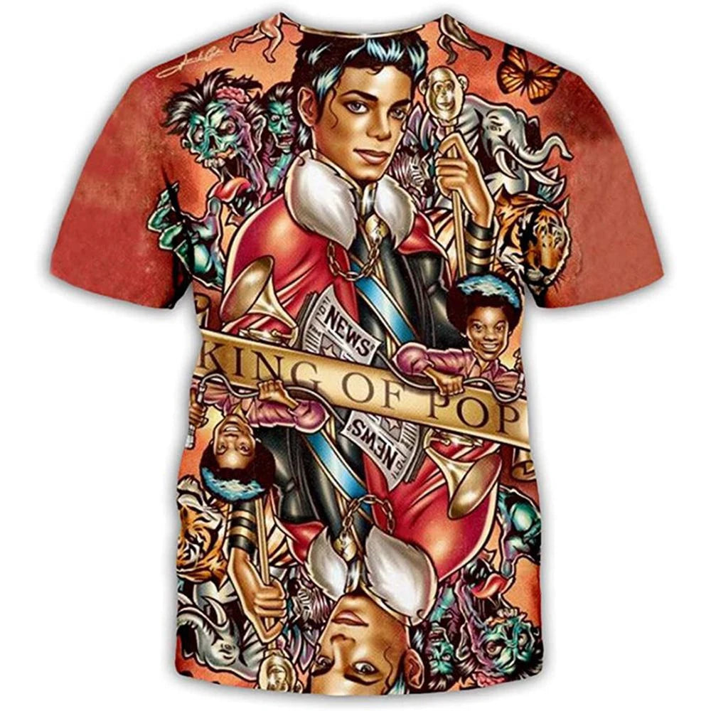 Summer fashion Michael Jackson hip-hop singer retro cool casual men Harajuku streetwear short sleeved