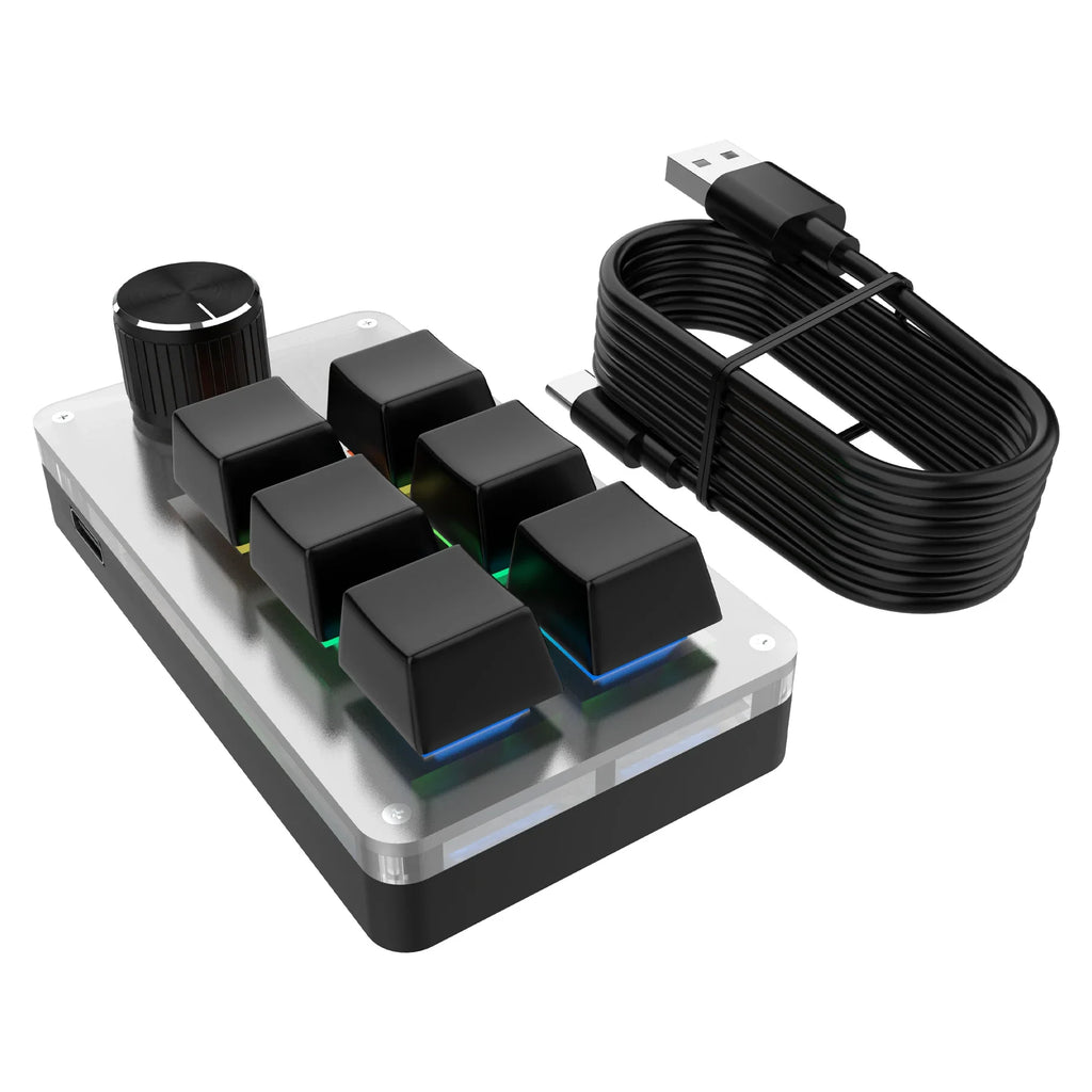 6 Keys 1 Knob RGB Programming Macro Gaming Knob Keypads Mini Custom Programming Keyboard USB Mechanical Keyboard for Photoshop