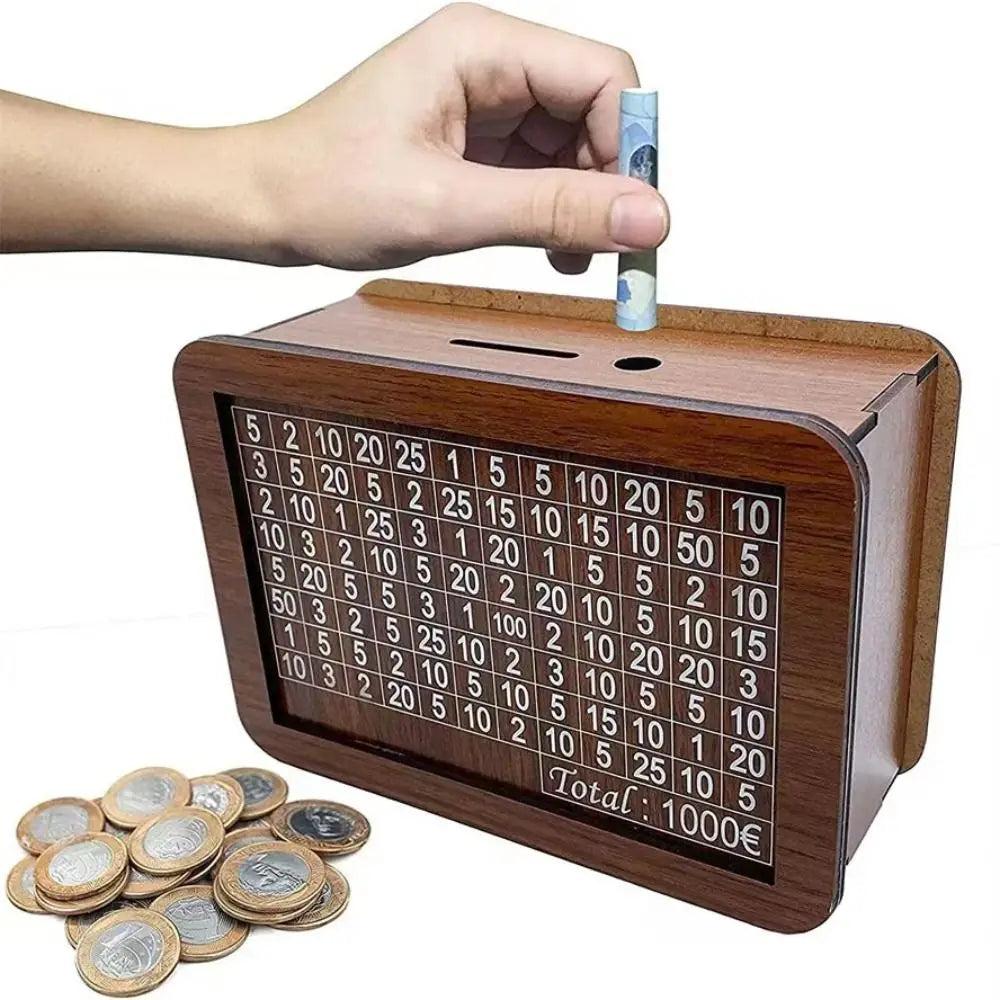 1000/3000/5000/10000 Euro Money Box Wooden Piggy Bank Reusable Money Vault Savings Box Challenge Cash Storage Case Children