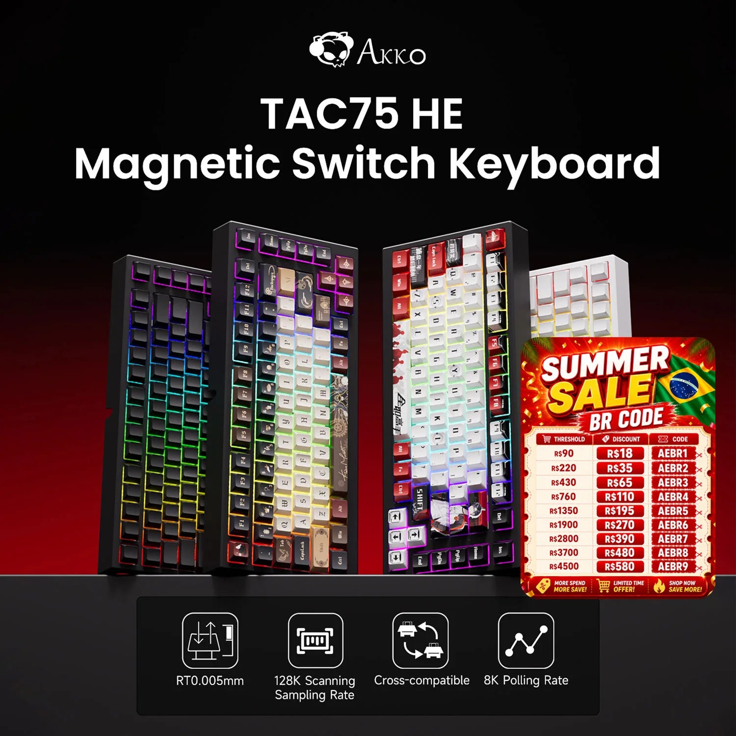 AKKO TAC75 HE Magnetic Switch Keyboard 75% Gaming Keyboards Rapid Trigger 0.005mm 8K RGB Wired Esports Custom Keyboard for Gamer